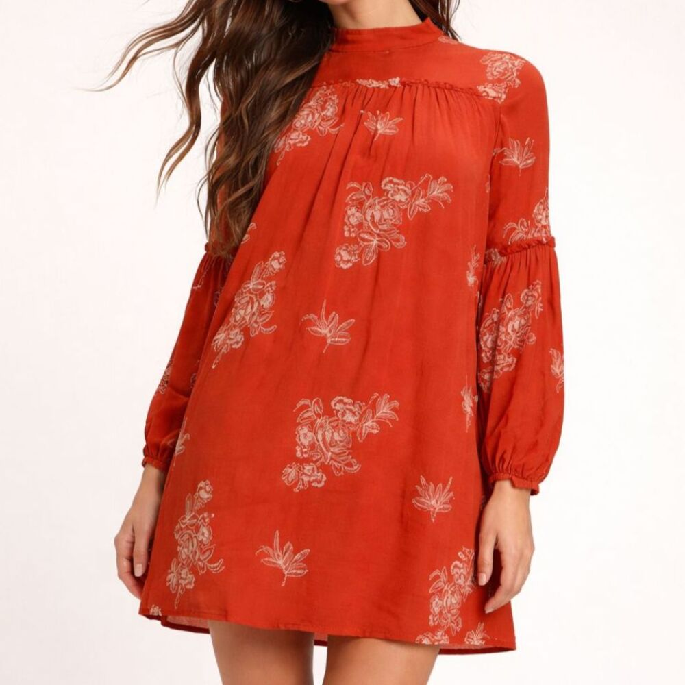 Lulu's Rust Colored Floral Embroidered Mini Dress Size Small